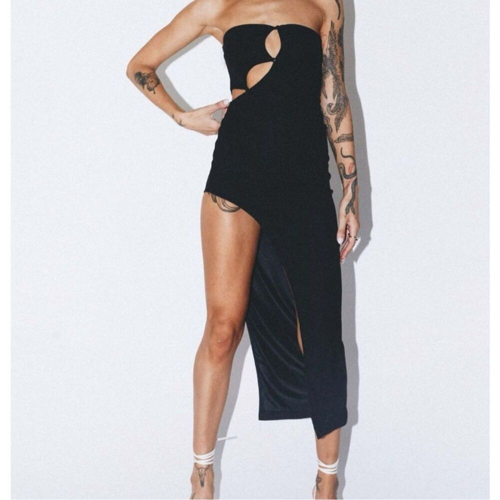 Princess Polly Black Strapless Cutout Midi Dress